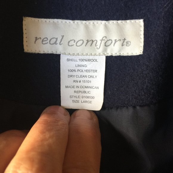 Real Comfort Wool Pea Coat Navy Blue Double Breasted L Vintage - Picture 5 of 12